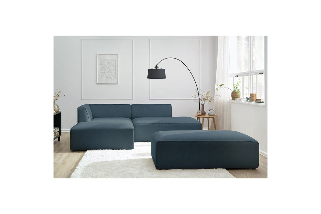 Modular fixed corner sofa MEGEVE in smooth fabric with pouffe - Left-hand corner - BOBOCHIC - The Bradery