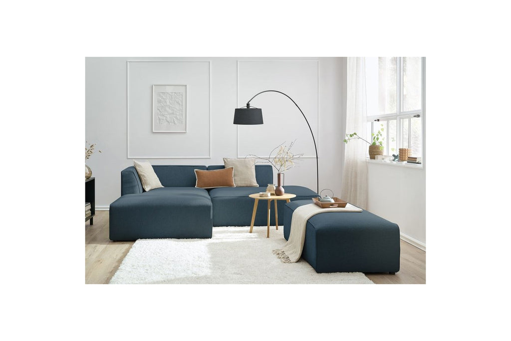 Modular fixed corner sofa MEGEVE in smooth fabric with pouffe - Left-hand corner - BOBOCHIC - The Bradery