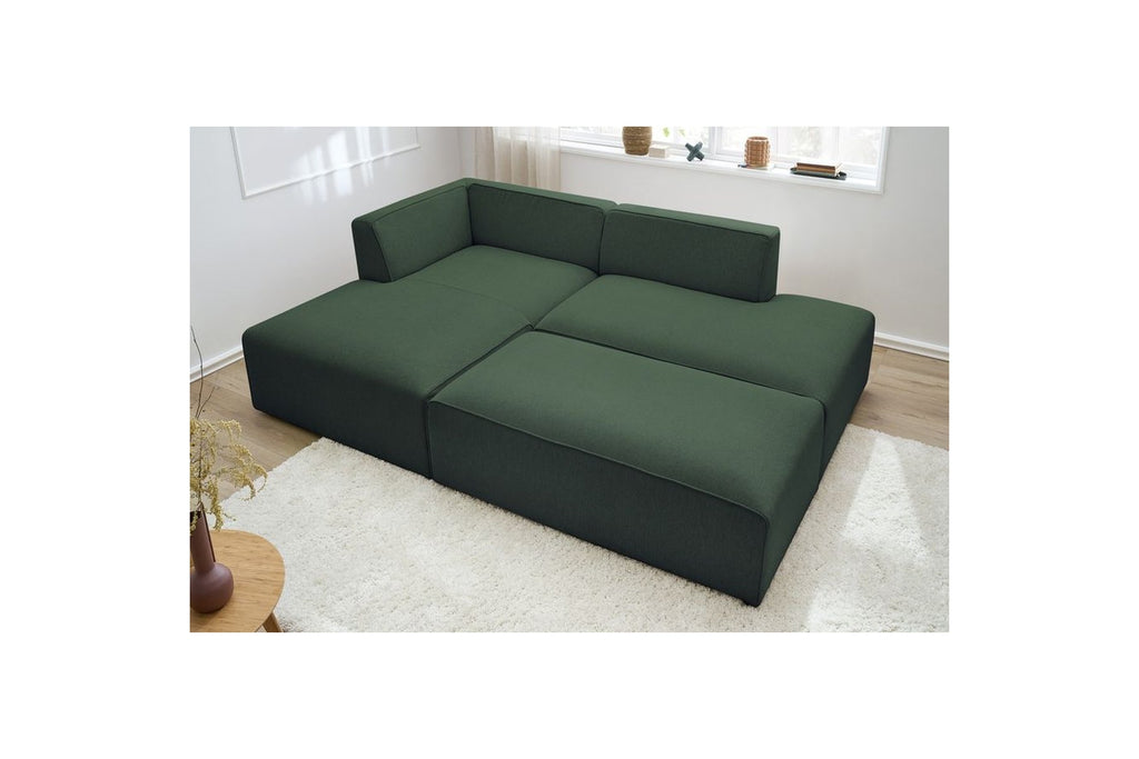Modular fixed corner sofa MEGEVE in smooth fabric with pouffe - Left-hand corner - BOBOCHIC - The Bradery