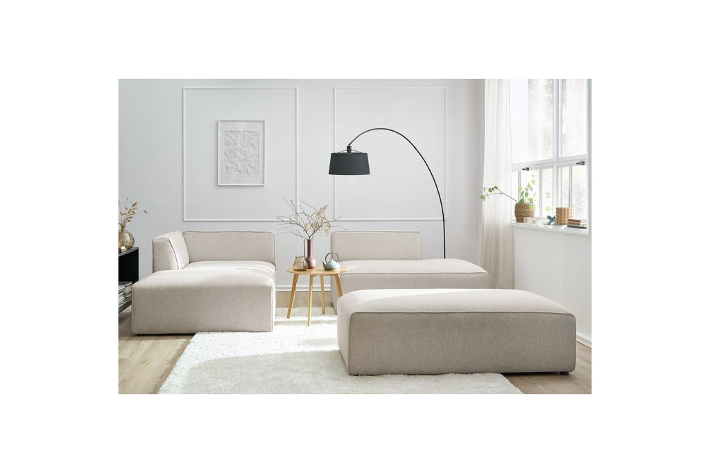 Modular fixed corner sofa MEGEVE in smooth fabric with pouffe - Left-hand corner - BOBOCHIC - The Bradery