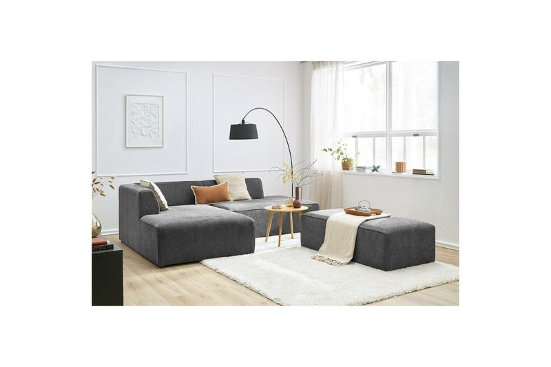 Canapé d'angle fixe modulable MEGEVE tissu lisse avec pouf - Angle gauche - BOBOCHIC - The Bradery