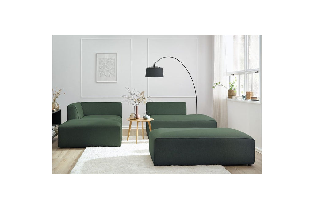 Modular fixed corner sofa MEGEVE in smooth fabric with pouffe - Left-hand corner - BOBOCHIC - The Bradery