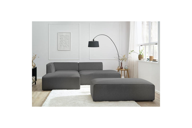 Canapé d'angle fixe modulable MEGEVE tissu lisse avec pouf - Angle gauche - BOBOCHIC - The Bradery