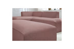 Modular fixed corner sofa MEGEVE in smooth fabric with pouffe - Left-hand corner - BOBOCHIC - The Bradery