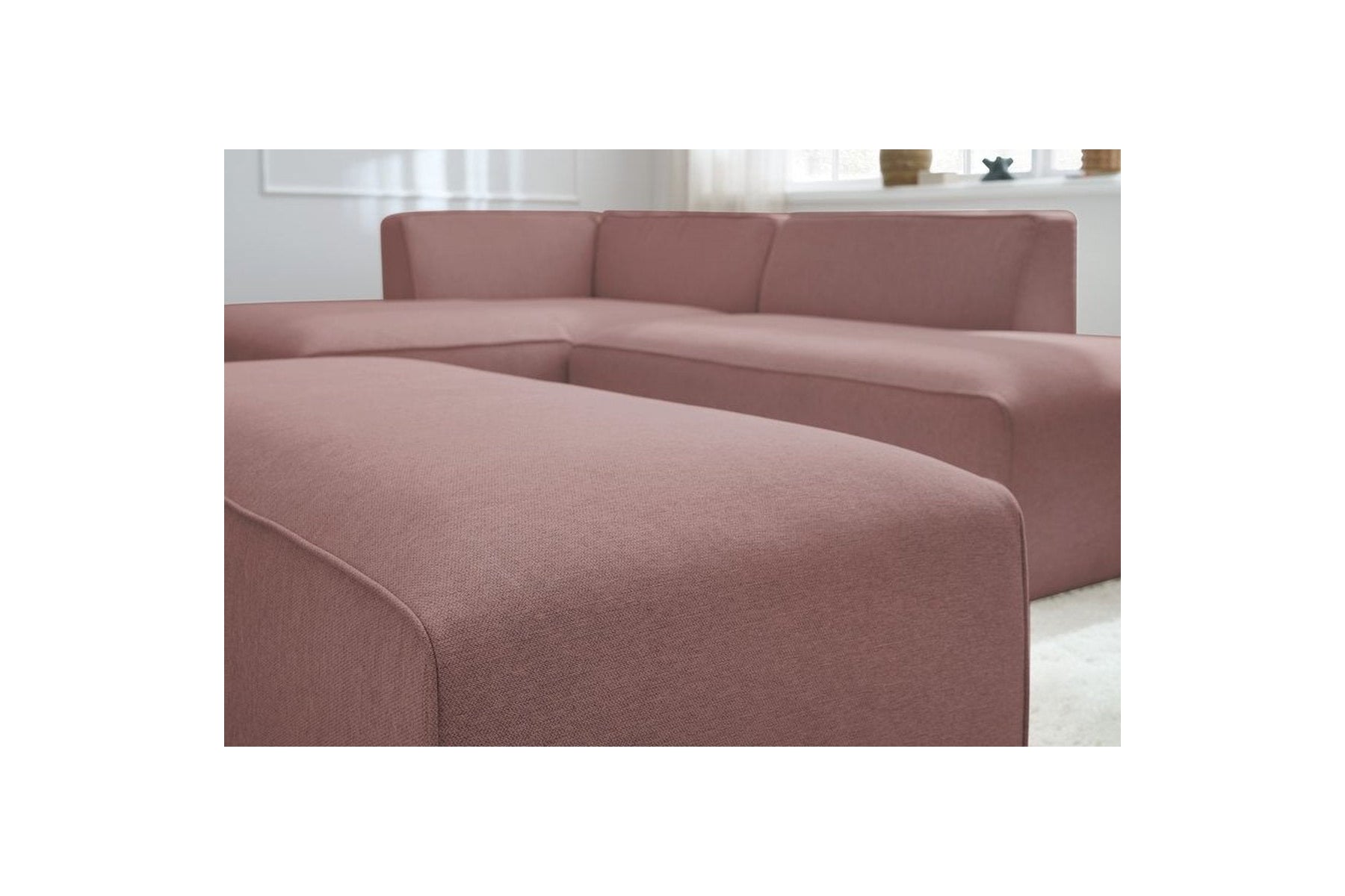 Modular fixed corner sofa MEGEVE in smooth fabric with pouffe - Left-hand corner - BOBOCHIC - The Bradery