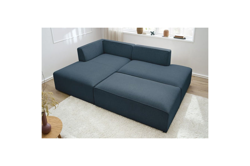 Canapé d'angle fixe modulable MEGEVE tissu lisse avec pouf - Angle gauche - BOBOCHIC - The Bradery