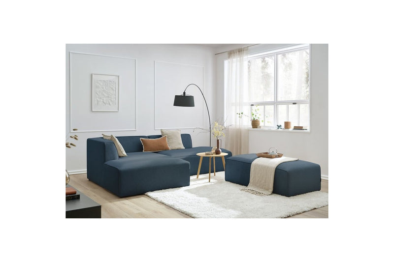 Canapé d'angle fixe modulable MEGEVE tissu lisse avec pouf - Angle gauche - BOBOCHIC - The Bradery