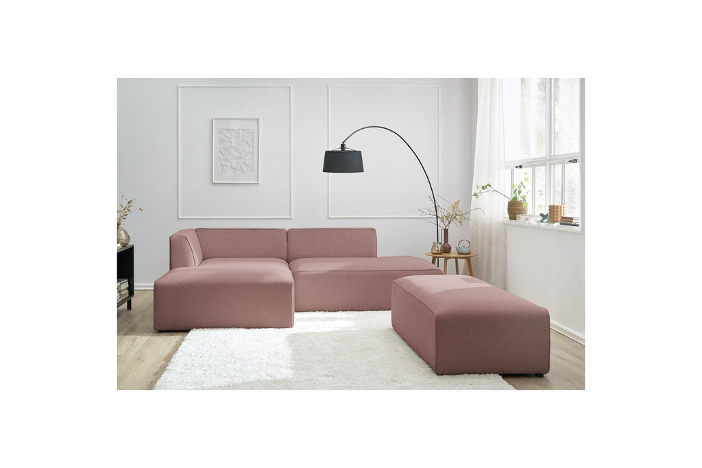 Modular fixed corner sofa MEGEVE in smooth fabric with pouffe - Left-hand corner - BOBOCHIC - The Bradery