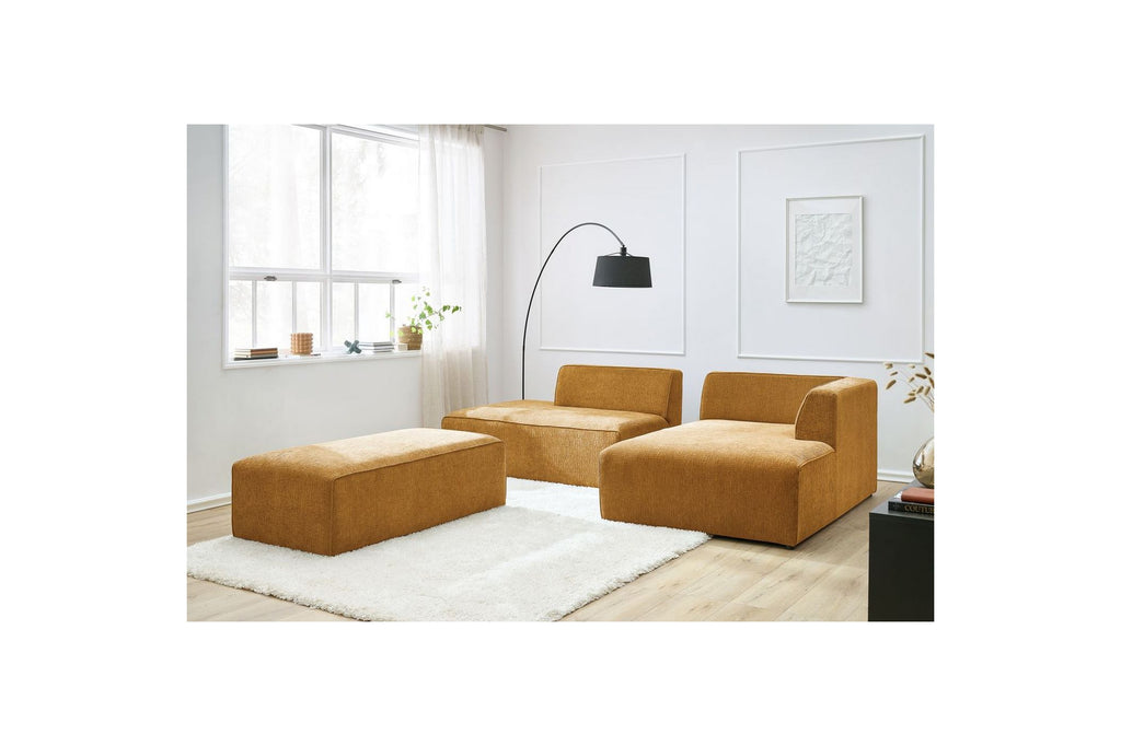 MEGEVE modular fixed corner sofa in textured fabric with pouffe - Right-hand corner - BOBOCHIC - The Bradery