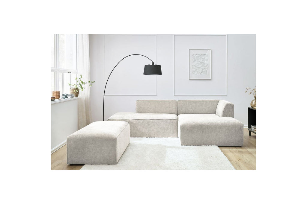 MEGEVE modular fixed corner sofa in textured fabric with pouffe - Right-hand corner - BOBOCHIC - The Bradery