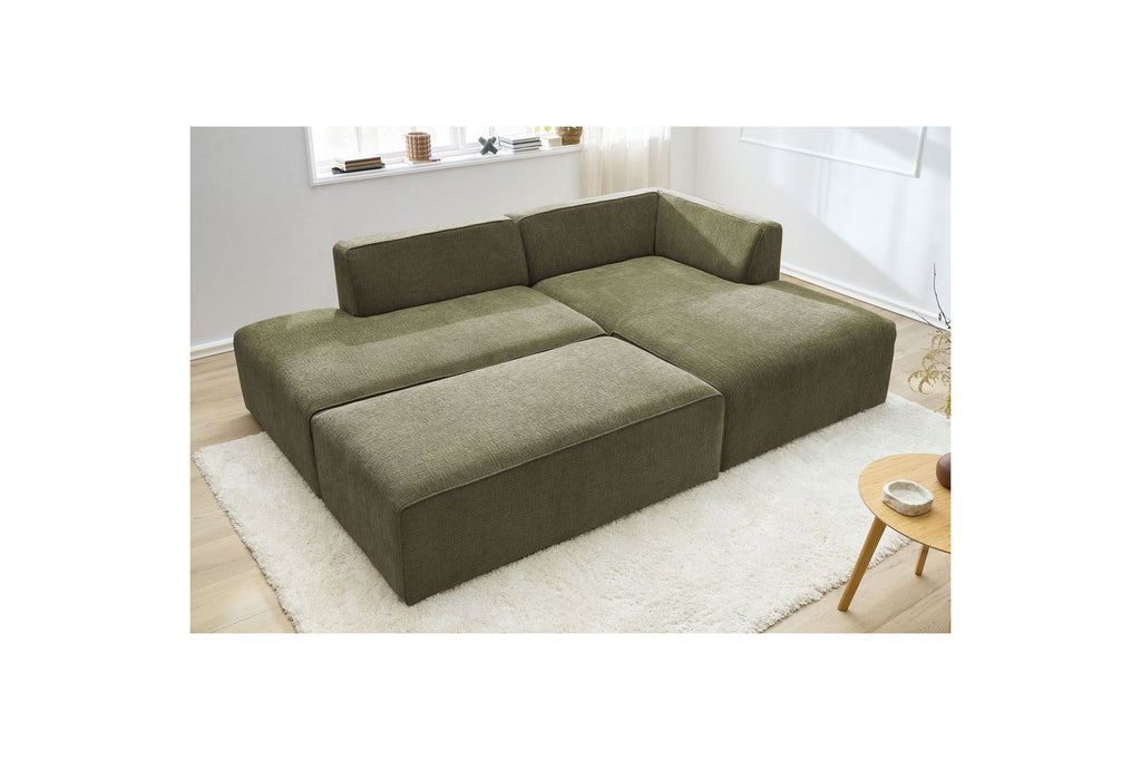 MEGEVE modular fixed corner sofa in textured fabric with pouffe - Right-hand corner - BOBOCHIC - The Bradery