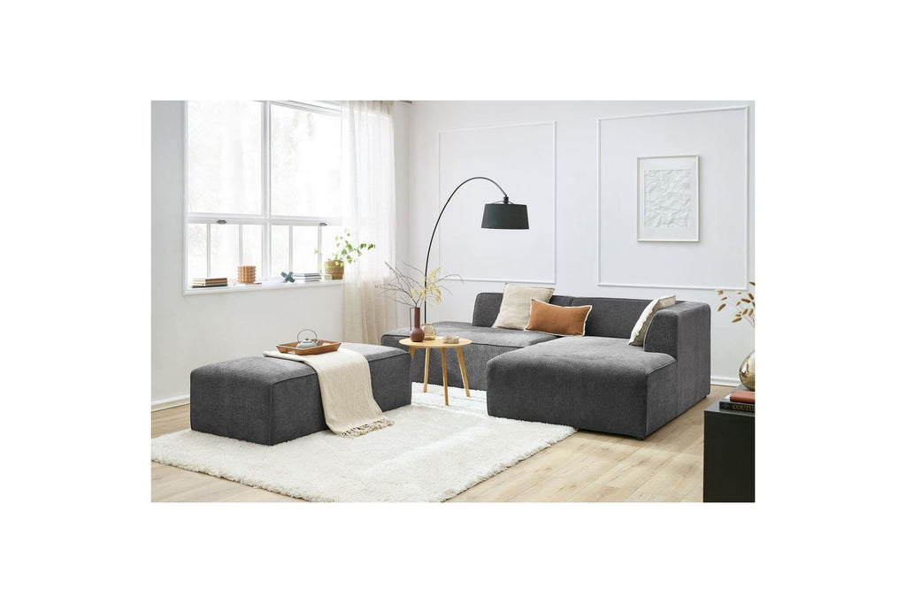 MEGEVE modular fixed corner sofa in textured fabric with pouffe - Right-hand corner - BOBOCHIC - The Bradery
