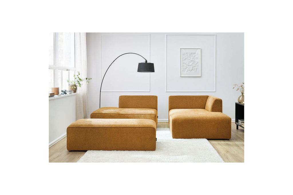MEGEVE modular fixed corner sofa in textured fabric with pouffe - Right-hand corner - BOBOCHIC - The Bradery