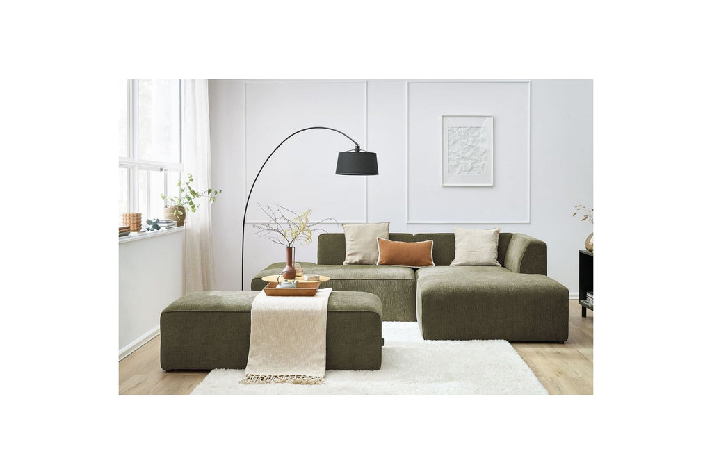 MEGEVE modular fixed corner sofa in textured fabric with pouffe - Right-hand corner - BOBOCHIC - The Bradery