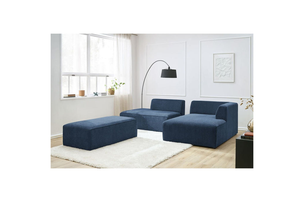 MEGEVE modular fixed corner sofa in textured fabric with pouffe - Right-hand corner - BOBOCHIC - The Bradery