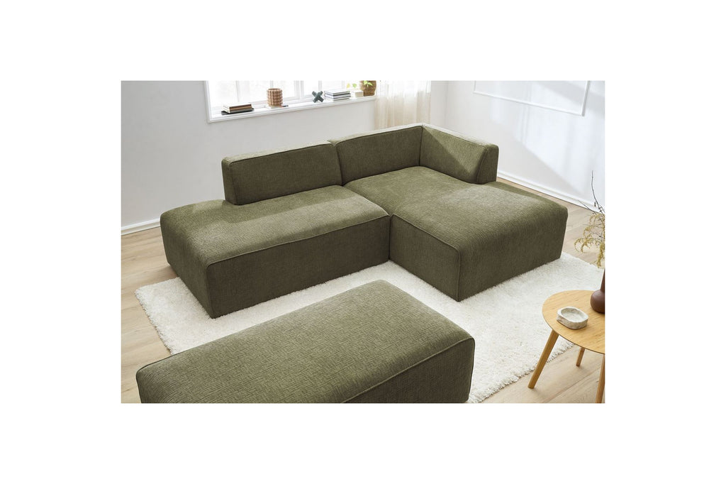 MEGEVE modular fixed corner sofa in textured fabric with pouffe - Right-hand corner - BOBOCHIC - The Bradery