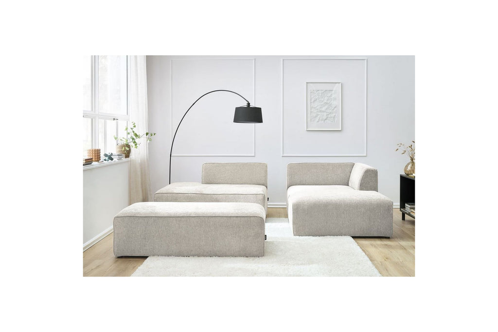 MEGEVE modular fixed corner sofa in textured fabric with pouffe - Right-hand corner - BOBOCHIC - The Bradery