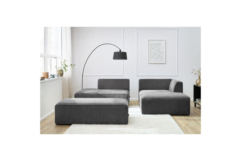 MEGEVE modular fixed corner sofa in textured fabric with pouffe - Right-hand corner - BOBOCHIC - The Bradery