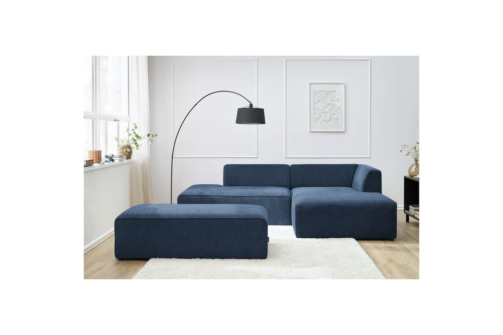 MEGEVE modular fixed corner sofa in textured fabric with pouffe - Right-hand corner - BOBOCHIC - The Bradery