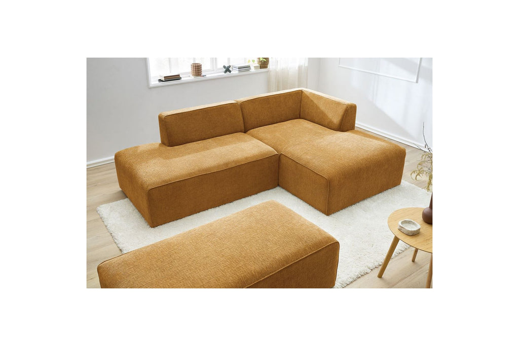 MEGEVE modular fixed corner sofa in textured fabric with pouffe - Right-hand corner - BOBOCHIC - The Bradery