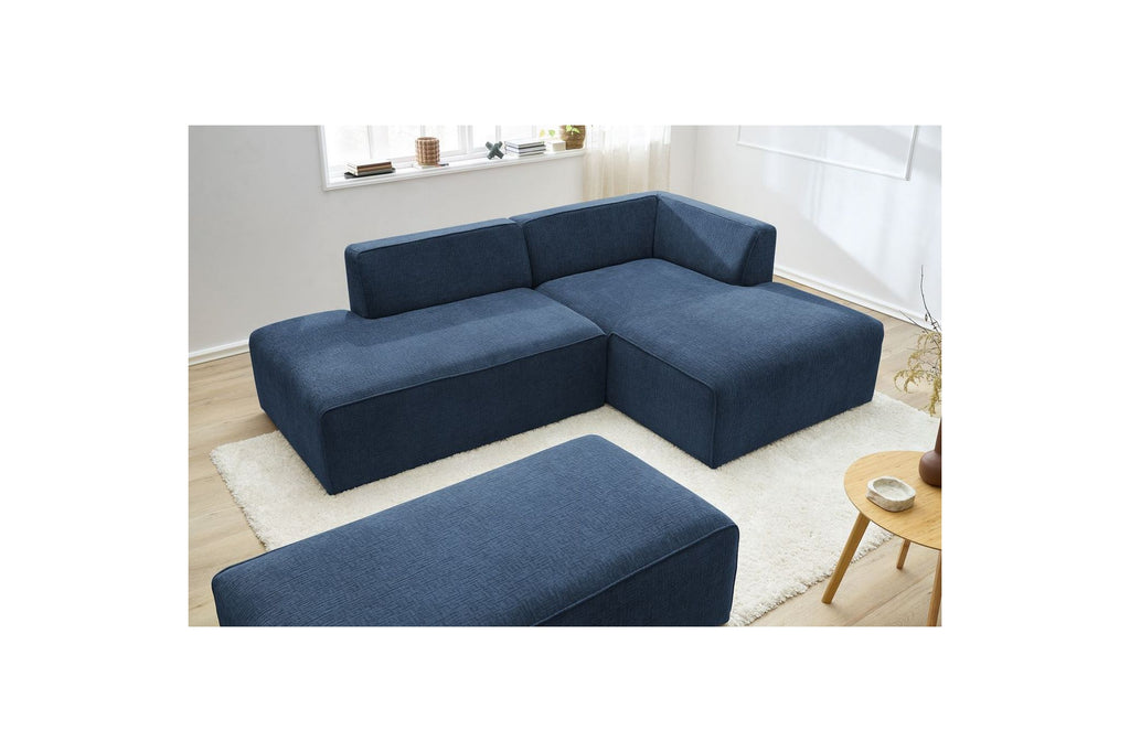 MEGEVE modular fixed corner sofa in textured fabric with pouffe - Right-hand corner - BOBOCHIC - The Bradery