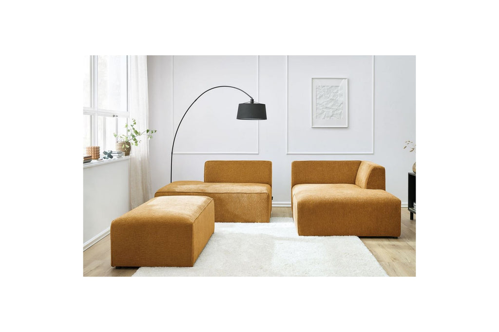 MEGEVE modular fixed corner sofa in textured fabric with pouffe - Right-hand corner - BOBOCHIC - The Bradery