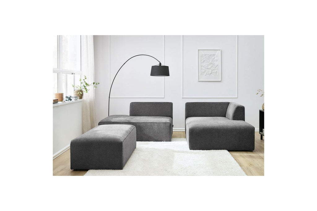 MEGEVE modular fixed corner sofa in textured fabric with pouffe - Right-hand corner - BOBOCHIC - The Bradery