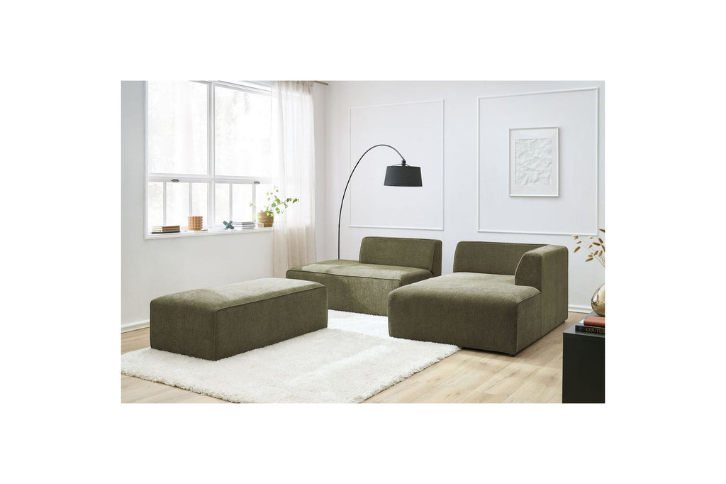 MEGEVE modular fixed corner sofa in textured fabric with pouffe - Right-hand corner - BOBOCHIC - The Bradery