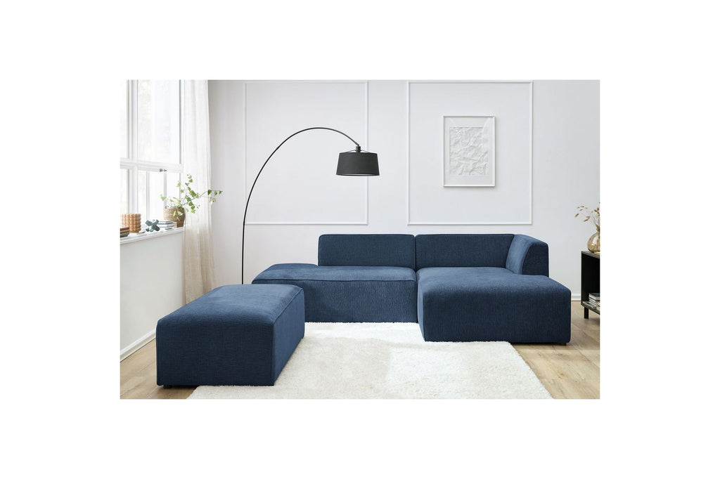 MEGEVE modular fixed corner sofa in textured fabric with pouffe - Right-hand corner - BOBOCHIC - The Bradery