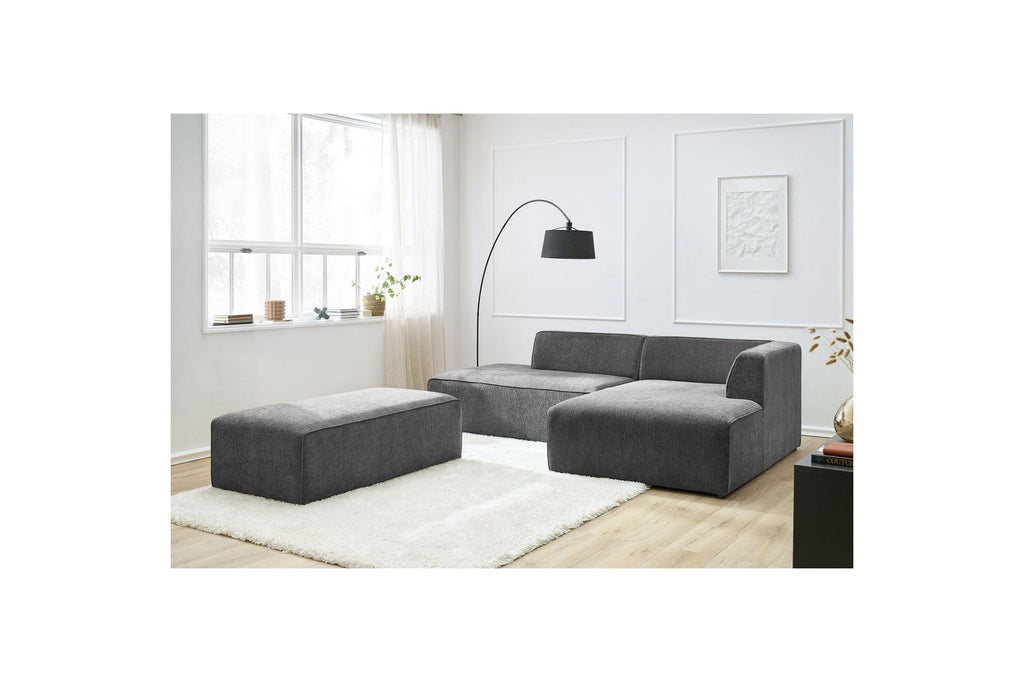 MEGEVE modular fixed corner sofa in textured fabric with pouffe - Right-hand corner - BOBOCHIC - The Bradery