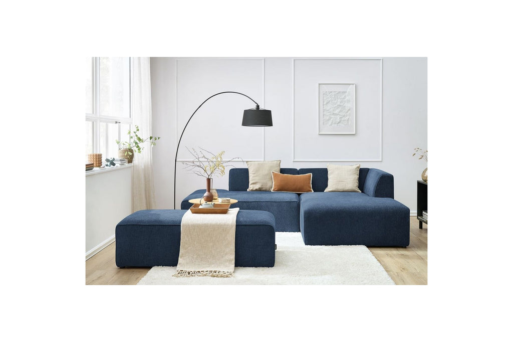 MEGEVE modular fixed corner sofa in textured fabric with pouffe - Right-hand corner - BOBOCHIC - The Bradery