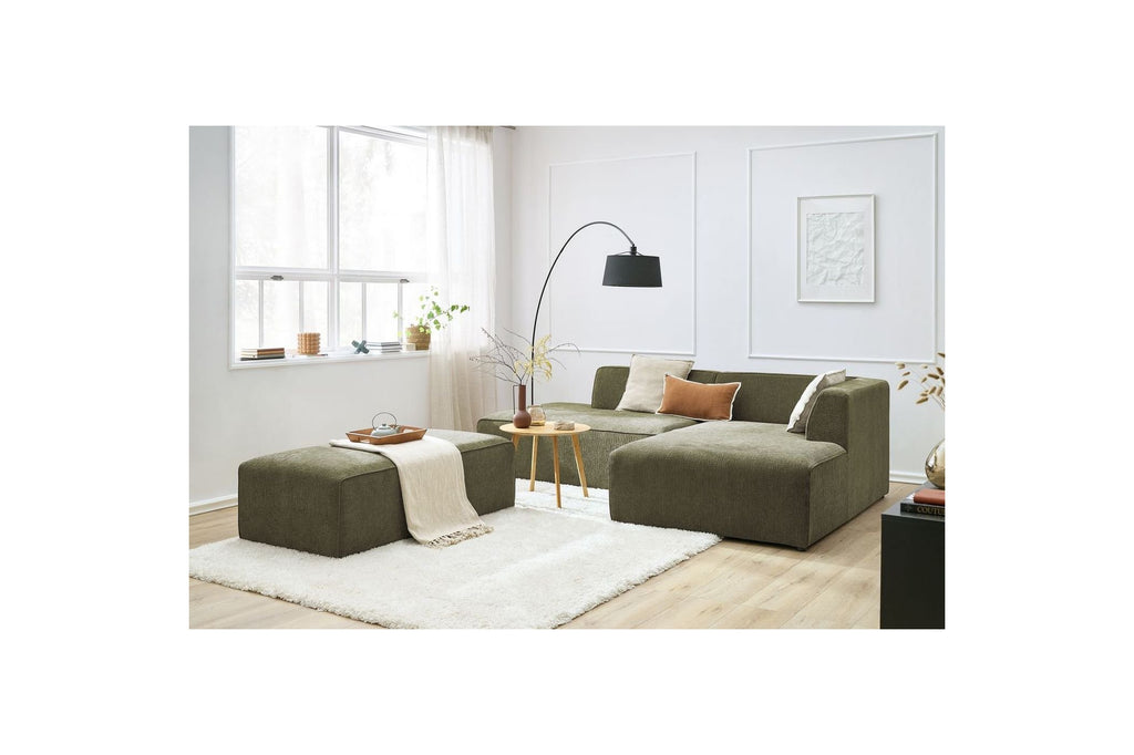 MEGEVE modular fixed corner sofa in textured fabric with pouffe - Right-hand corner - BOBOCHIC - The Bradery