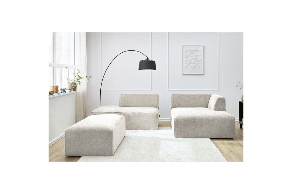 MEGEVE modular fixed corner sofa in textured fabric with pouffe - Right-hand corner - BOBOCHIC - The Bradery