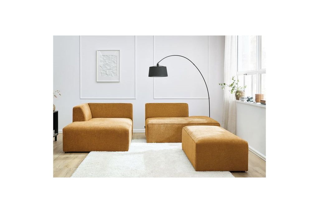MEGEVE modular fixed corner sofa in textured fabric with pouffe - Left-hand corner - BOBOCHIC - The Bradery