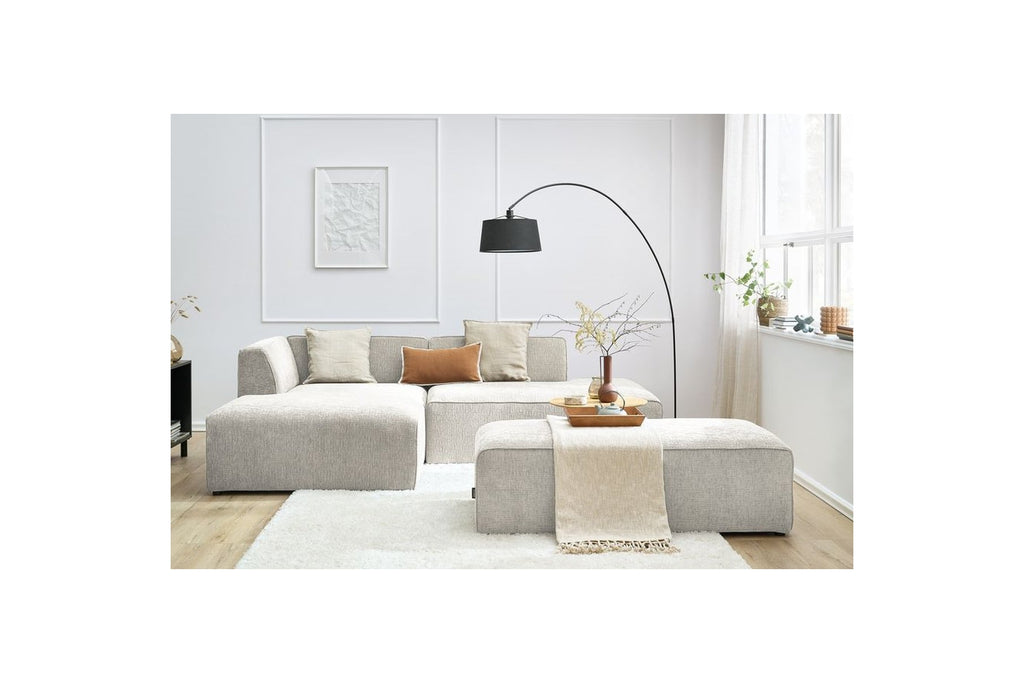 MEGEVE modular fixed corner sofa in textured fabric with pouffe - Left-hand corner - BOBOCHIC - The Bradery
