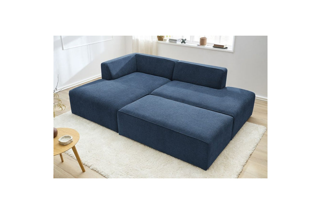 MEGEVE modular fixed corner sofa in textured fabric with pouffe - Left-hand corner - BOBOCHIC - The Bradery