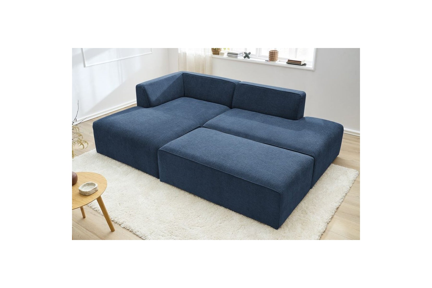 MEGEVE modular fixed corner sofa in textured fabric with pouffe - Left-hand corner - BOBOCHIC - The Bradery