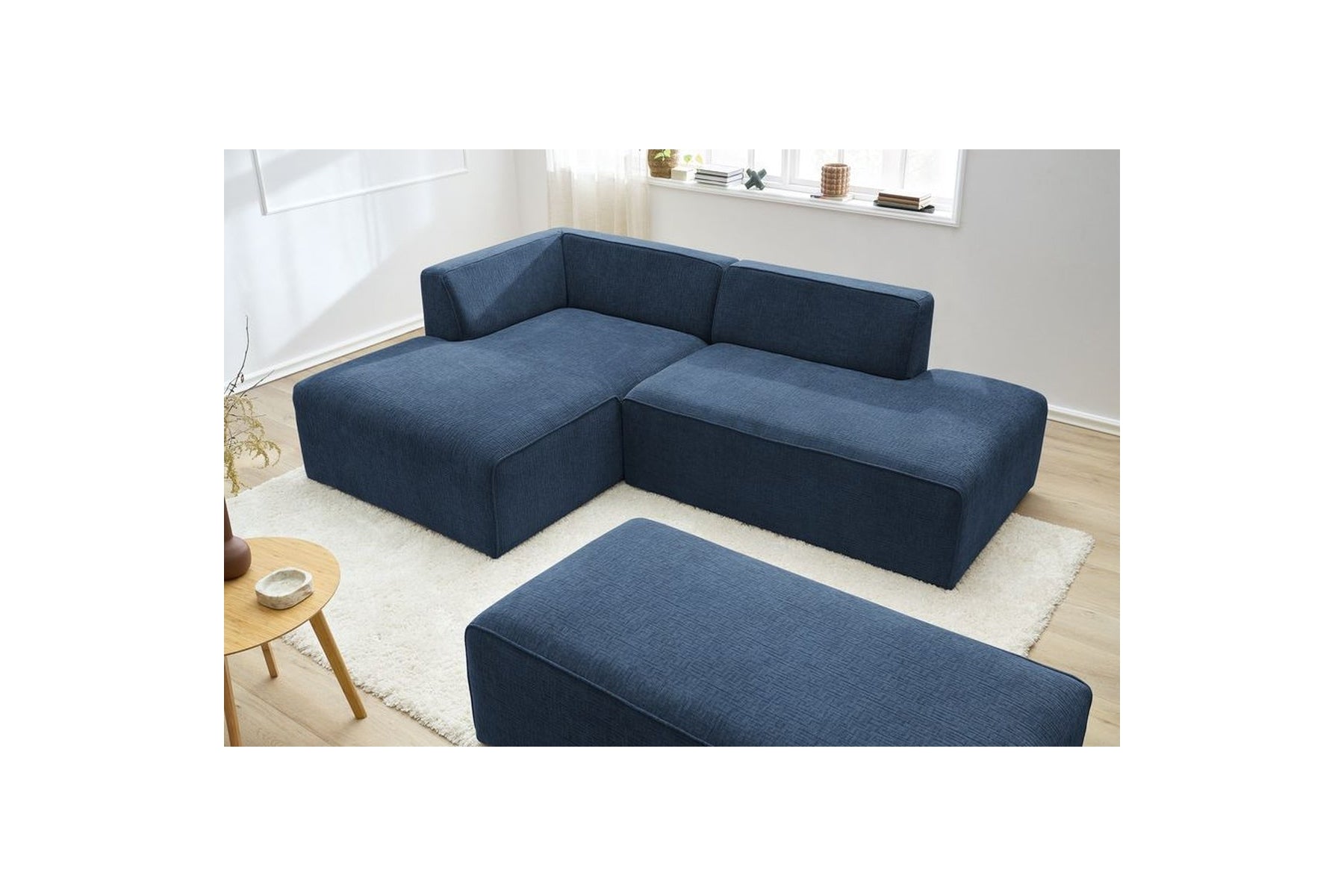 MEGEVE modular fixed corner sofa in textured fabric with pouffe - Left-hand corner - BOBOCHIC - The Bradery