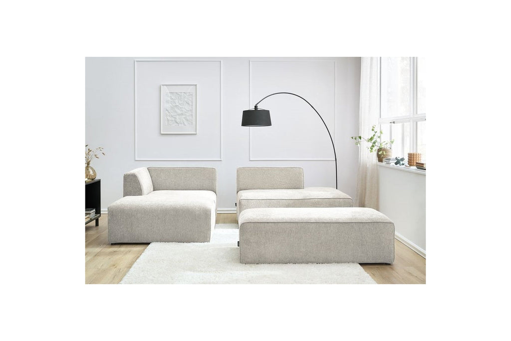 MEGEVE modular fixed corner sofa in textured fabric with pouffe - Left-hand corner - BOBOCHIC - The Bradery