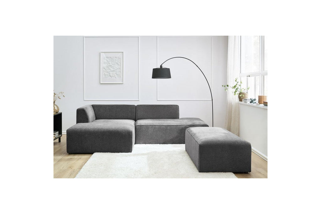 MEGEVE modular fixed corner sofa in textured fabric with pouffe - Left-hand corner - BOBOCHIC - The Bradery