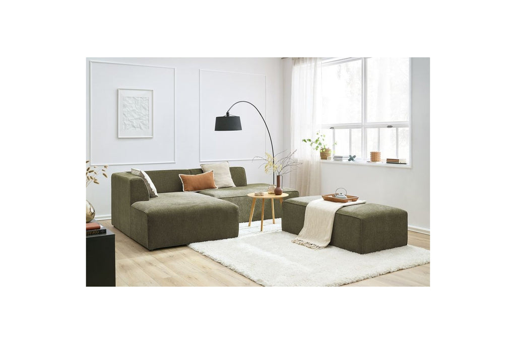 MEGEVE modular fixed corner sofa in textured fabric with pouffe - Left-hand corner - BOBOCHIC - The Bradery