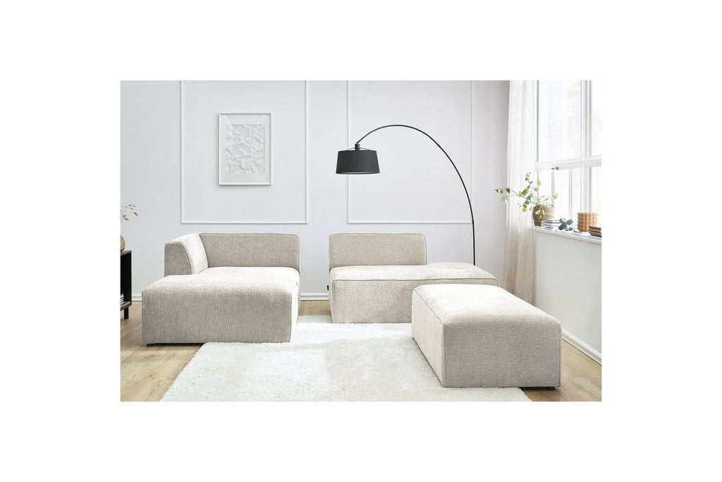 MEGEVE modular fixed corner sofa in textured fabric with pouffe - Left-hand corner - BOBOCHIC - The Bradery