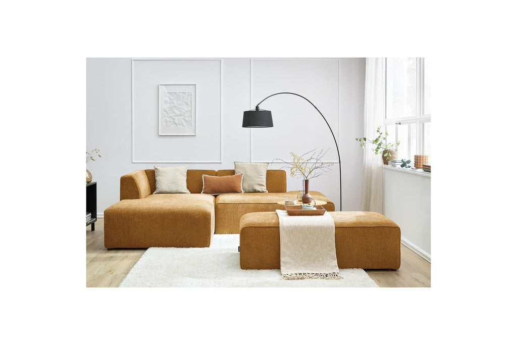 MEGEVE modular fixed corner sofa in textured fabric with pouffe - Left-hand corner - BOBOCHIC - The Bradery