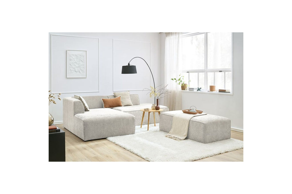 MEGEVE modular fixed corner sofa in textured fabric with pouffe - Left-hand corner - BOBOCHIC - The Bradery