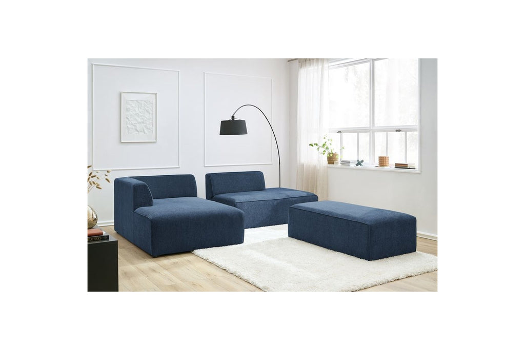 MEGEVE modular fixed corner sofa in textured fabric with pouffe - Left-hand corner - BOBOCHIC - The Bradery
