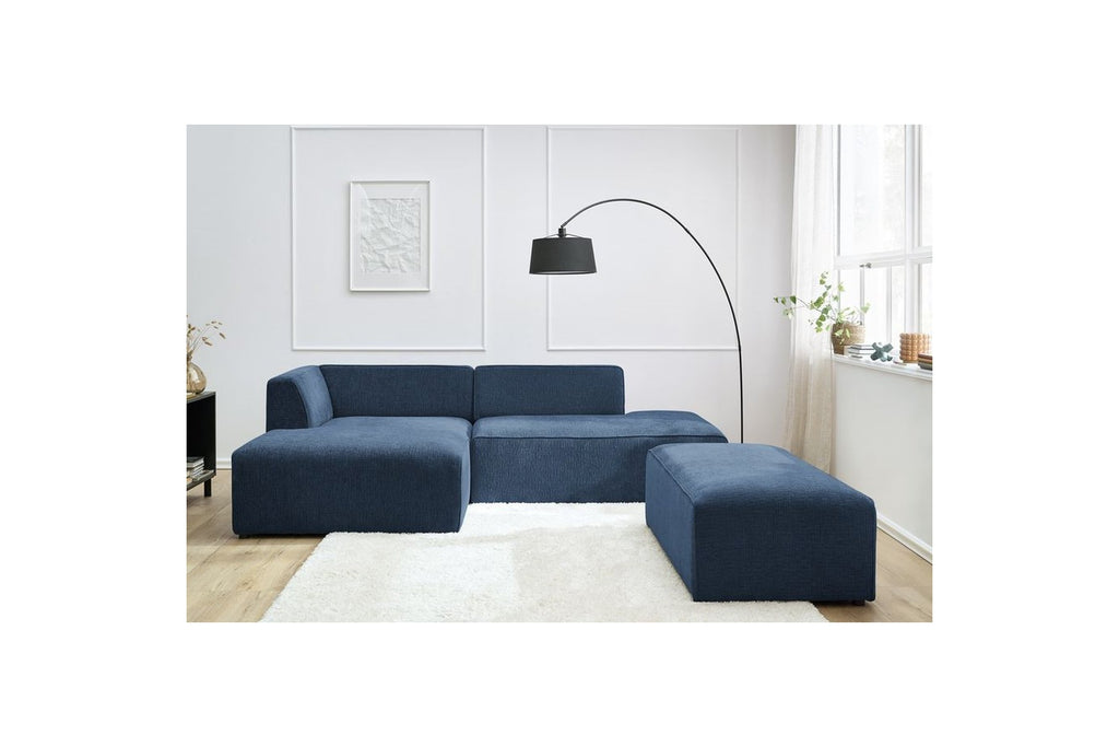 MEGEVE modular fixed corner sofa in textured fabric with pouffe - Left-hand corner - BOBOCHIC - The Bradery