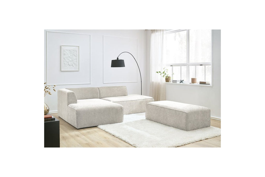 MEGEVE modular fixed corner sofa in textured fabric with pouffe - Left-hand corner - BOBOCHIC - The Bradery