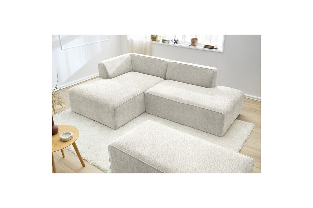 MEGEVE modular fixed corner sofa in textured fabric with pouffe - Left-hand corner - BOBOCHIC - The Bradery