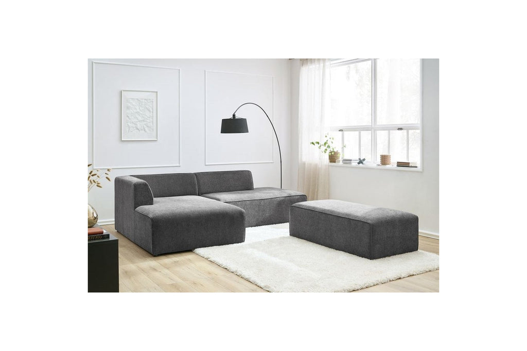 MEGEVE modular fixed corner sofa in textured fabric with pouffe - Left-hand corner - BOBOCHIC - The Bradery