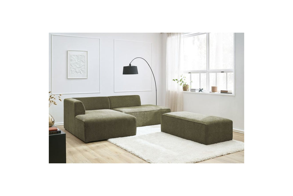 MEGEVE modular fixed corner sofa in textured fabric with pouffe - Left-hand corner - BOBOCHIC - The Bradery